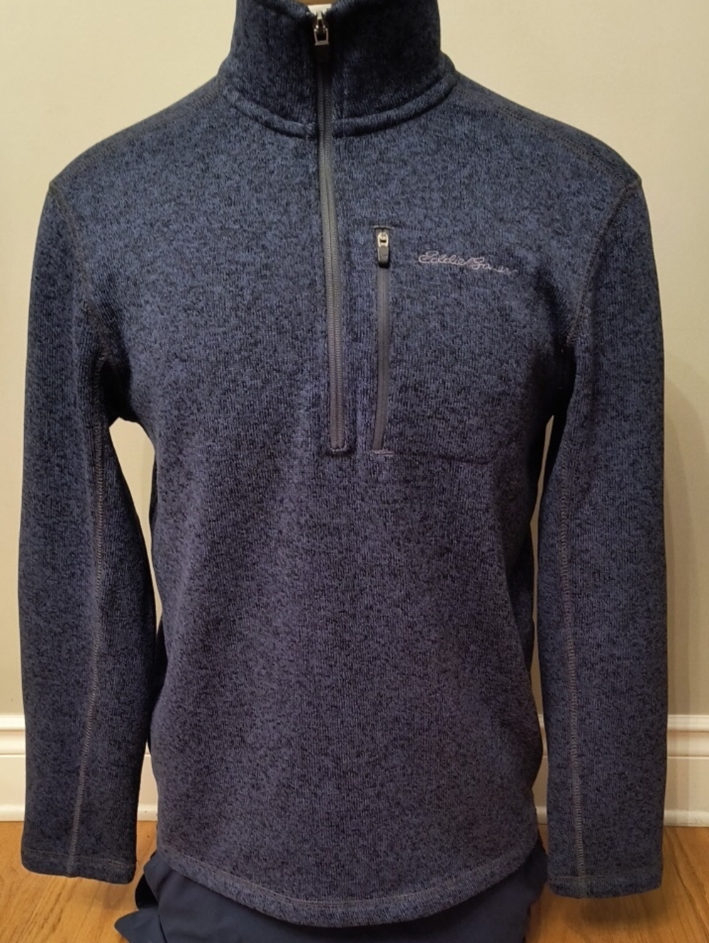 Eddie Bauer Men's Navy Heathered Quarter-Zip Pullover, Medium